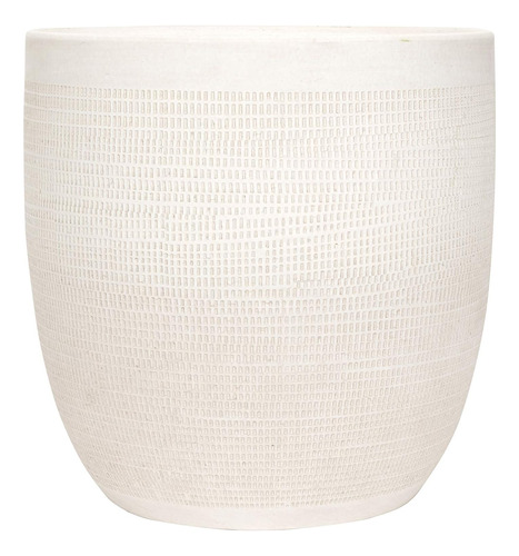 Gran Macetero De Gres Blanco Mate Relieve