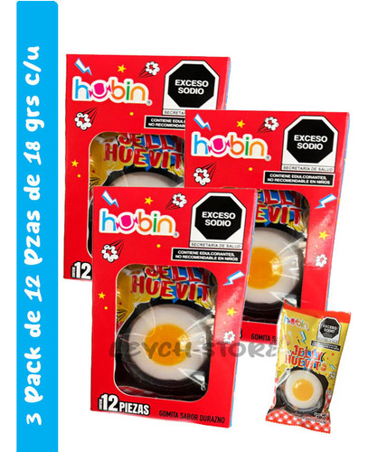 Hubin Jelly Huevito Estrellado Sabor Durazno 3 Pack 12 Pzas 