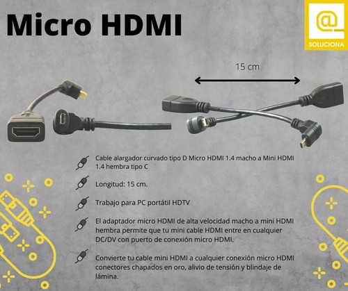 Kit 4 Cables Tipo D Micro Hdmi 1.4 Macho A Mini Hdmi Tipo C