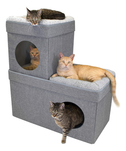 Kitty City Condominio Gris Apilable Grande, Cubo Para Gatos