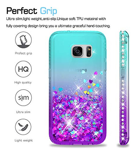 Estuche Para Galaxy S7 Purpurina Protector Pantalla Cristal