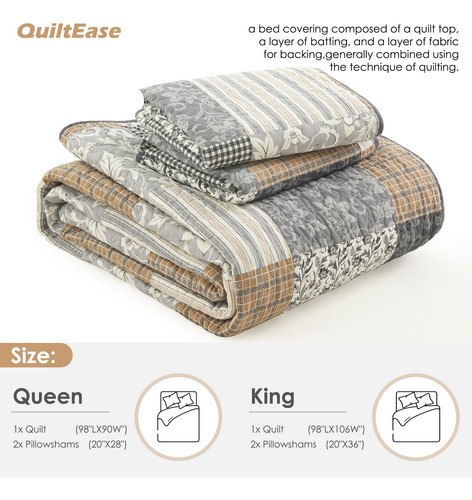 Juego De Edredón A Cuadros Quiltease Queen Size - Set De 3