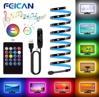 Fita Led Rgb 5050 Sensor De Som E Musica Blacklight Tv 2 Mts