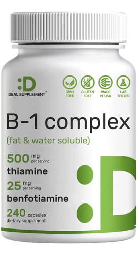 Vitamina B1 Complex Con Benfotiamina240 Cápsulas Hecho Usa Sabor S/n