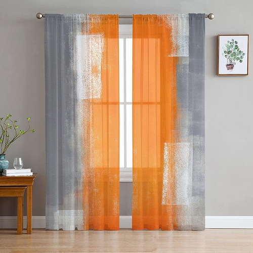 Abstract Art Sheer Voile Window Curtains 2 Panelsrod ...