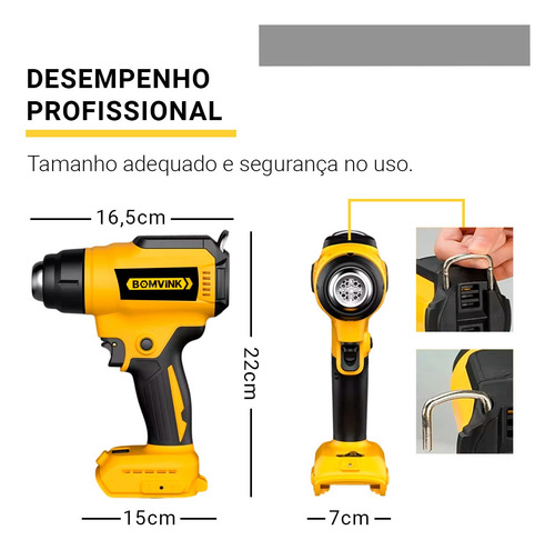 Soprador Termico Pistola De Ar Sem Fio 21v 400w 2 Baterias