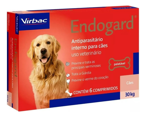 Vermífugo Cachorro Endogard Virbac 30 Kg C/ 6 Comprimidos