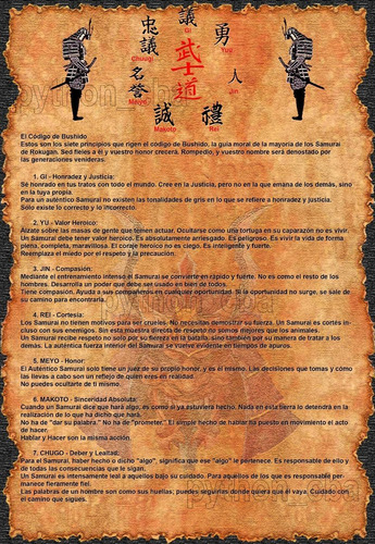 Póster Pergamino Código Samurai Bushido 7 Virtudes