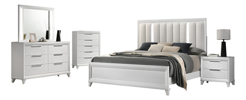 Recamara Cressida, Cama King Blanca Moderna | 5 Piezas