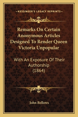 Libro Remarks On Certain Anonymous Articles Designed To R...