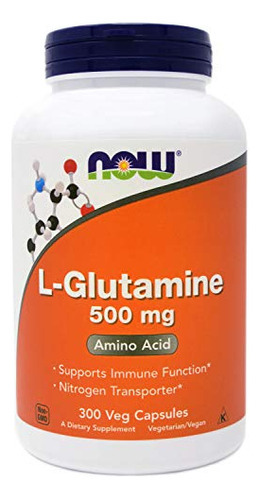 Now L-glutamine 500 Mg, 300 Capsulas Veganas - Sin Omg