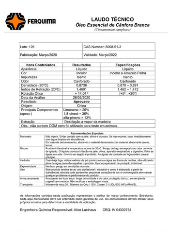 Imagem 2 de 2 de Óleo Essencial De Cânfora 10 Ml