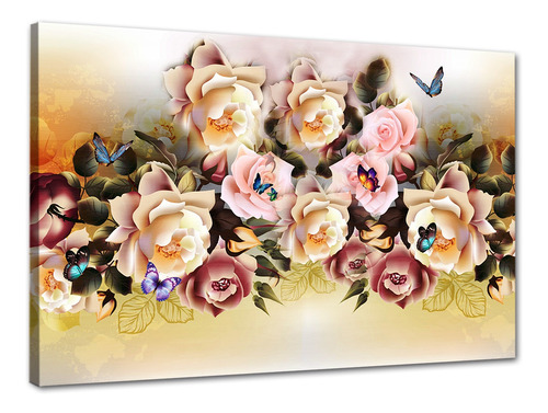 Tela Canvas Floral Desenho De Rosas 120x80 Horizontal 2