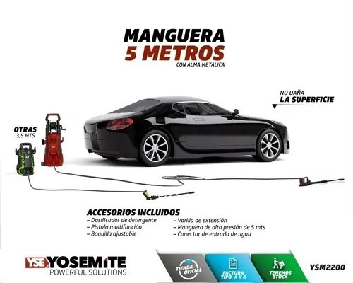 Imagen 5 de 6 de Hidrolavadora Alta Presión 180 Bar 2200w + Acc - Yosemite