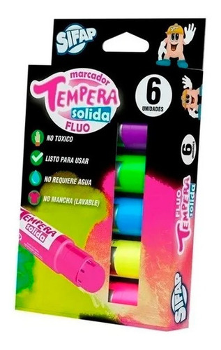 Tempera Solida Sifap Colores Fluo Pack X 6 Unidades
