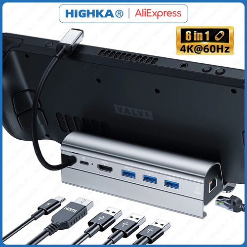 Dock 6 Em 1 Para Steam Deck E Rog Ally - Hdmi 4k 60hz Preto