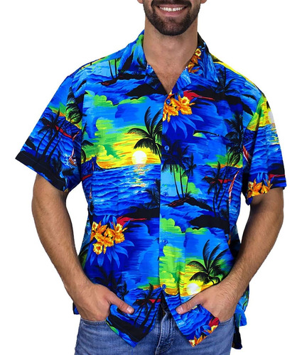 V.h.o. Funky Hawaiian Shirt, Shortsleeve, Surf, Blue, Xs