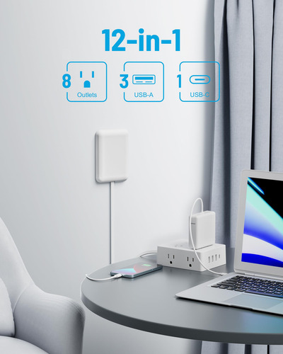 Cabo De Extensão Plano Power Strip Olcorife 8 Tomadas 4 Usb