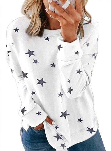 L Mujer Star Manga Larga Cuello Redondo Sudadera Camisetas