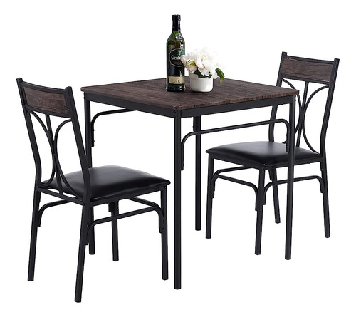 Vecelo 3-piece Comedor Mesa De Cocina Y Pu Cushion Chair Jue