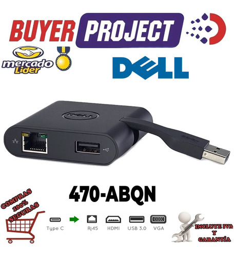 Adaptador Hub Multipuerto Dell Usb-c A Hdmi / Vga +usb + Lan