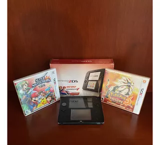 Nintendo 2ds Negro/rojo + Super Smash Bros 3ds Y Pokemon Sol