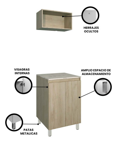 Cocina Integral Con Gabinete Inferior Y Alacena Decomobil Color Encino Polar - Mármol Blanco