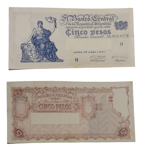 Billete 5 Pesos Moneda Nacional Progreso Bot1873 Año1958 Vf+