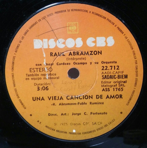 Disco Simple Raul Abramzon Una Vieja Cancion De Amor Excele.