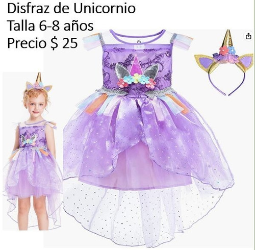 Vestido De Unicornio Niñas 6-8 Años