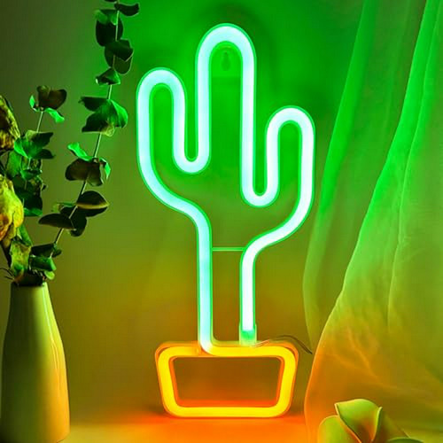 Luz De Cactus Neon, Decoración De Pared Led