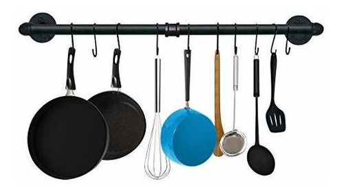 31 5 Pulgadas Negro Pipe Pot Rack Montado Pared Ollas Y...