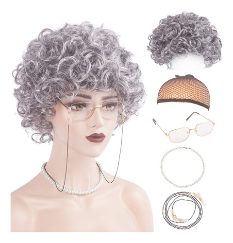 Set De Pelucas Costume Weken Para Anciana, Color Gris Platea