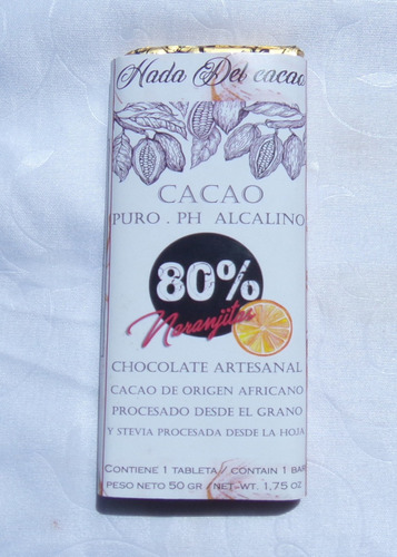 Chocolate 80%  Cacao (stevia) Con Naranja Glaseada . Vegano