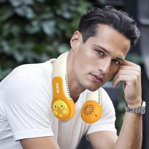 Ventilador Para Cuello Portátil Recargable 3 Velocidades Naranja