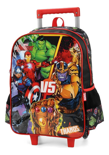 Mochila De Carrinho Escolar Avengers E Thanos Preto Luxcel Desenho Do Tecido Avengers Vs Thanos