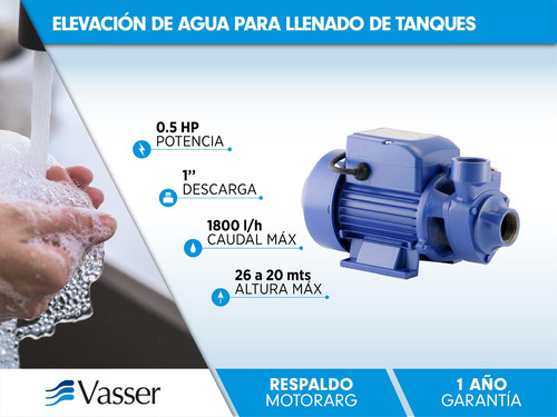 Imagen 2 de 6 de Bomba Periférica 1/2hp Vasser + Flotante Eléctrico 1.5mts