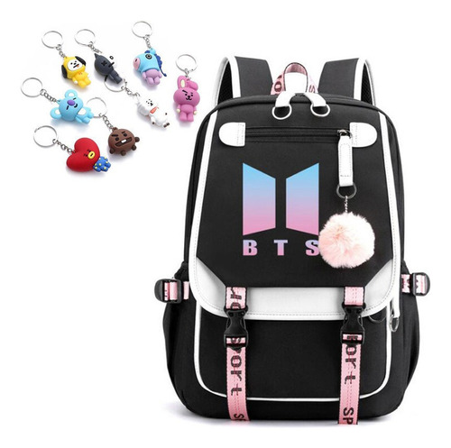 Mochila De Estilo Coreano Bts Con Interfaz Usb+llavero Heihu