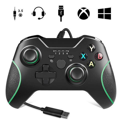 Controle Com Fio Xbox One, Pc Preto/verde Entrada Para Fone