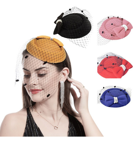 Gorro Bowknot Veil Fascinator Hair Pillbox Para Mujer, Sombr