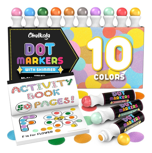 Marcadores Puntos Lavables Chalkola Niños, 10 Colores | No A