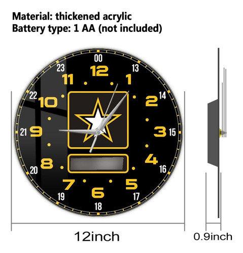 Reloj De Pared 12 Pulgadas Ejército Usa Modelo Silencioso Color De La Estructura Color Del Fondo