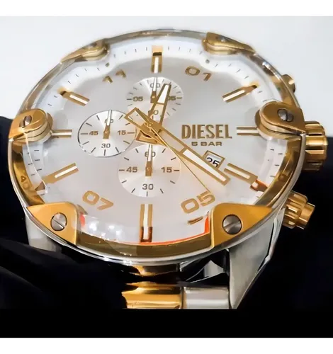DIESEL 腕時計 dz4629 Relógio Diesel Spiked Dz4629 Correia Dourado E Prata Bisel