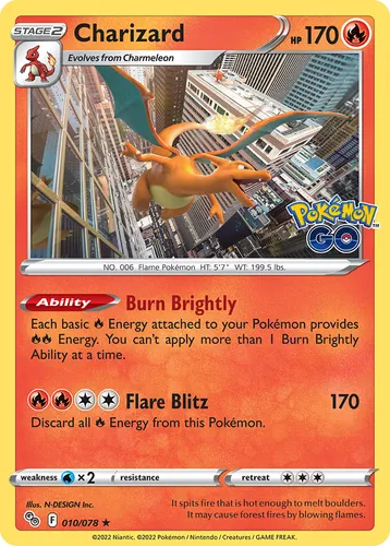 Charizard 10/78 Holo Pokémon Go Sword & Shield Carta Pokemon