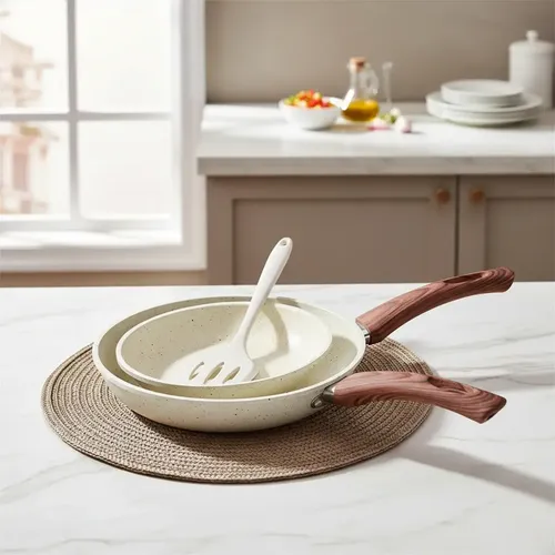 Kit 2 Frigideiras Antiaderentes Cerâmica + Espátula Silicone Bege