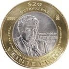 Moneda De 20 Pesos  Octavio Paz,,2000, 2001 Y 2010 Preg Exis