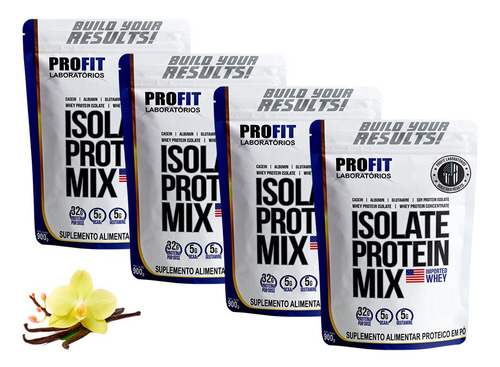 Combo 4x Whey Isolate Protein Mix Profit 900g - Total 3,6kg Sabor Baunilha