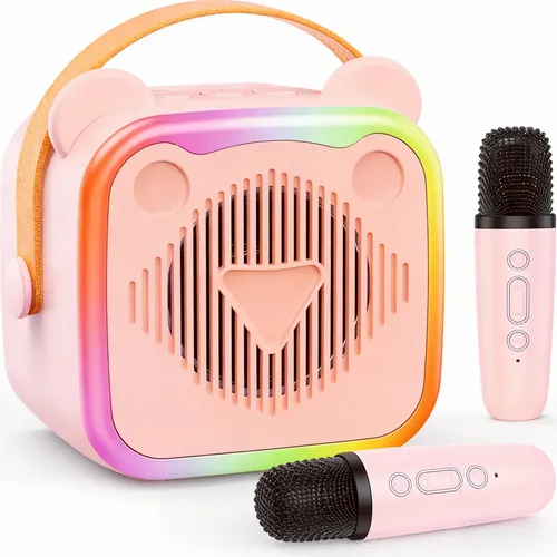 Karaoke Infantil Con 2 Micrófonos Inalámbricos Y Altavoz Bluetooth – 4 Efectos De Voz Y Luces De Colores Para Niños De 3 A 10 Años