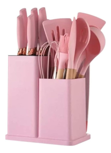 Utensilios De Cocina De Silicona Cuchillos Cucharas Tabla Rosa