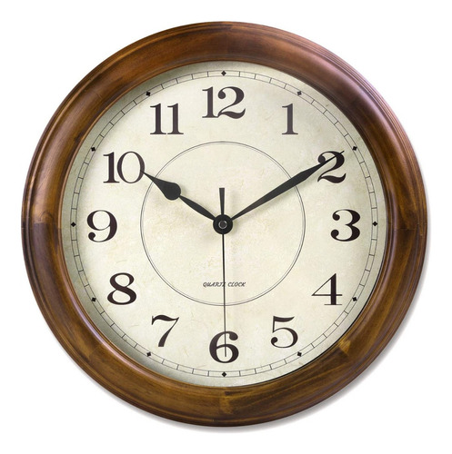 Reloj De Pared De Madera De 35cm, Silencioso Color De La Estructura Marrón Oscuro Color Del Fondo Beige